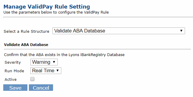 ABA Validation Rule Screen shot